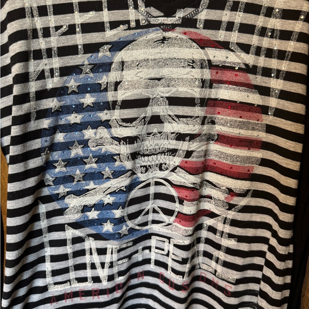 Affliction Black and White Graphic Sequin Long Sleeve Tee